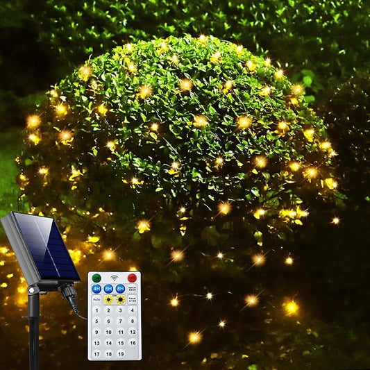 Solar Net Lights Outdoor Mesh Lights Christmas Decorations, 200LED String Tree Wrap Waterproof 19 Modes for Bushes, Fence,Garden, Shrubs,Trunk, Halloween,Xmas Decor (Warm White, 9.8ftx6.6ft)