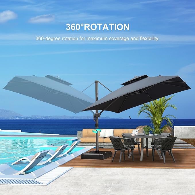 PURPLE LEAF 10 FT Cantilever Patio Umbrella Outdoor Umbrella with 220lbs Base Large Square Windproof Offset Umbrella for Pool Deck Garden, Graphite Grey