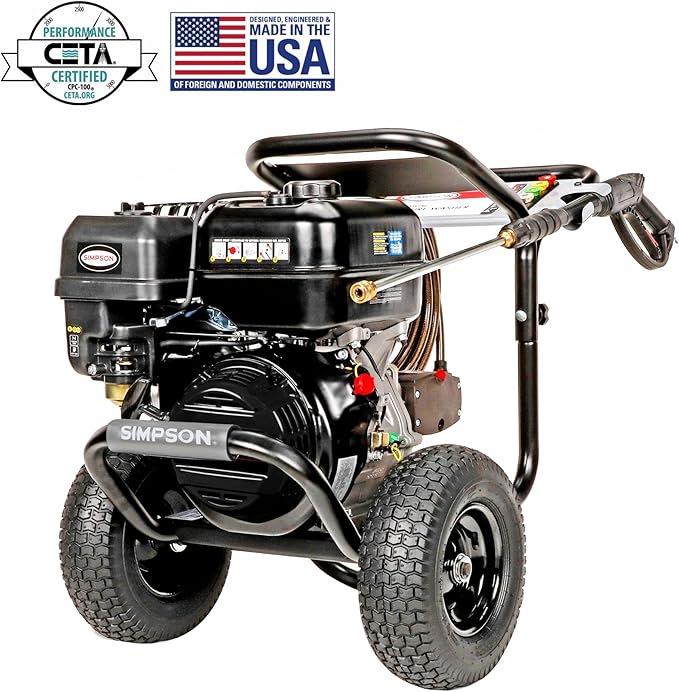 Simpson 4400 PSI Gas Pressure Washer, 4.0 GPM Commercial Power Washer, Cold Water, 50' Hose, PowerShot, 49-State Compliant (PS60843)