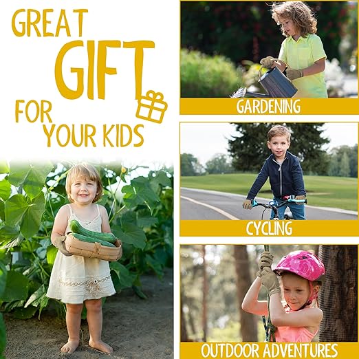HANDLANDY Kids Genuine Leather Work Gloves for ages 3-11, Children Gardening Gloves for Boys, Girls (Large (age8-11), 2 pairs)