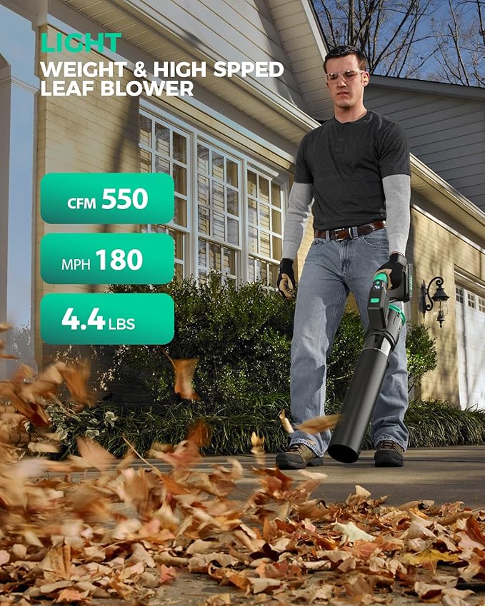 Electric Leaf Blower Cordless, Brushless Motor 2× 3.0Ah Batteries, Lightweight Leaf Blowers 180° Rotatable, 3 Speed Portable Blower for Lawn Care/Leaves/Yard/Garden/Patio/Snow