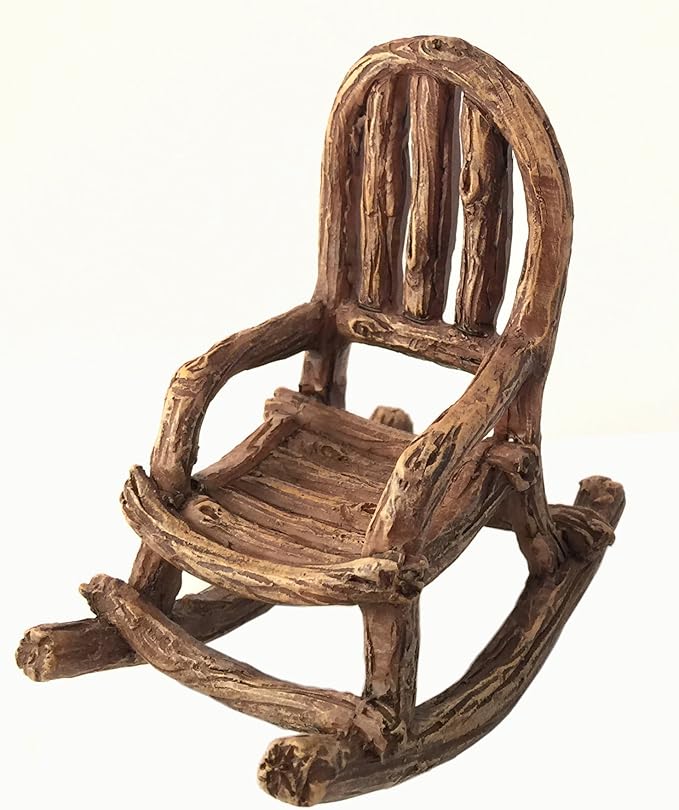 GlitZGlam Miniature Fairy Garden Furniture 3-Piece: Rustic Wood Bench, Rocking Chair and Miniature Table for The Garden Fairies