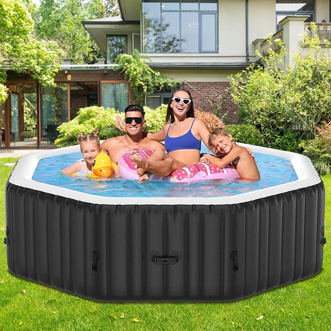 75" X 75" X 25" Hottub, 4-6 Person Inflatable Hot Tub, Portable Blow Up Hot Tub Octagonal Portable Outdoor Spa with 130 Bubble Jets and Heater Pump, Filter
