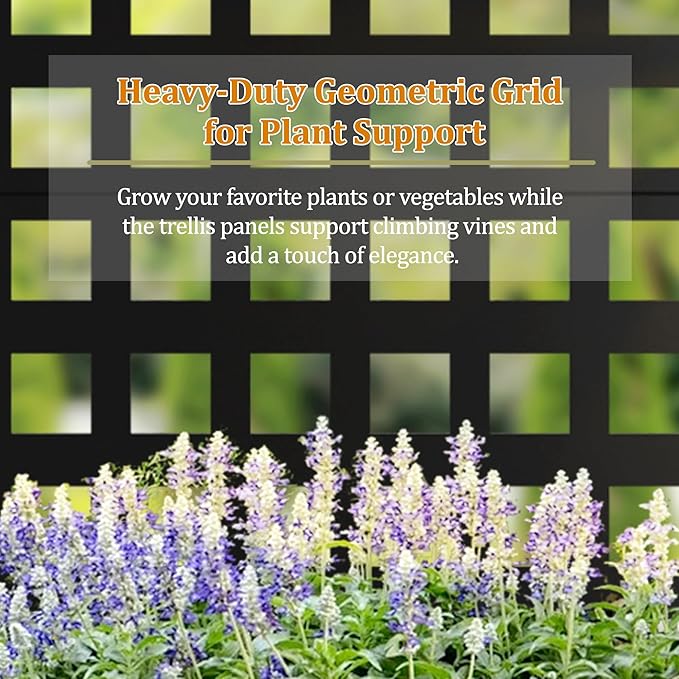 Metal Planter Box with Trellis, Heavy-Duty Raised Garden Bed for Climbing Plants, Drainage Hole, Outdoor Planter Box with Privacy Screen，24''L×12''W×63''H