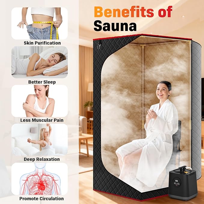 Manastin Upgraded Portable Steam Sauna for Home, Sauna Tent with 3L/1200W Steamer, XL Foldable and Remote Control, 99-Min Timer & 15 Power Levels, 2.6' x 2.6' x 5.9' Detox Spa for Relaxation,Black