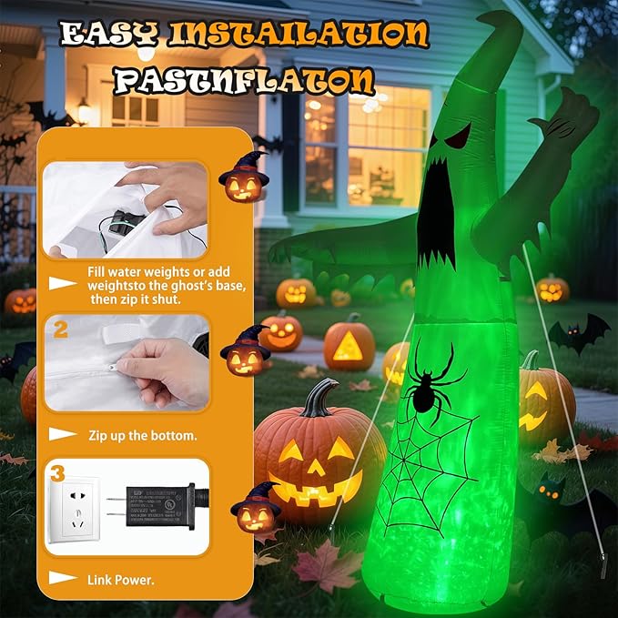 Halloween Inflatable Ghost Decoration, LED Color Changing Lights, Outdoor Yard Decor with Wings (8FT Thriller Spider Ghost)