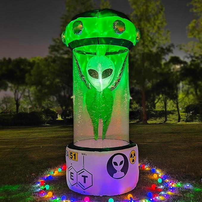 DearSun 8FT H Towering Halloween Inflatable Alien, Huge Halloween Outdoor Decoration,Blow Up Area 51 UFO Alien with Built-in LED Light Strong Blower for Large Party Yard Decoration