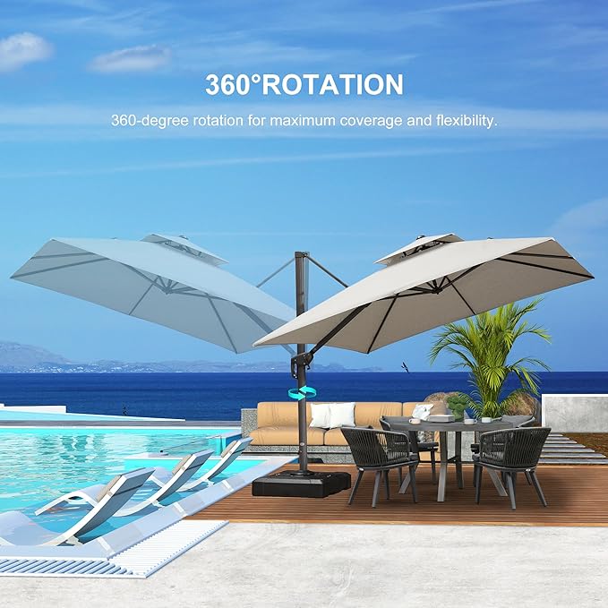 PURPLE LEAF 11 FT Cantilever Patio Umbrella Outdoor Umbrella with 280lbs Base Large Rectangular Windproof Offset Umbrella for Pool Deck Garden, Pebble Grey