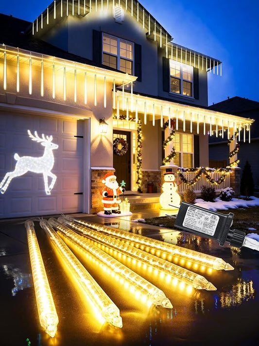 Flacchi Meteor Shower Icicle Lights - 5 Tubes 20" Each 270 LED Cascading Raindrop Lights, Timer Outdoor Waterproof Christmas Decorations for Holiday Party(Warm White)