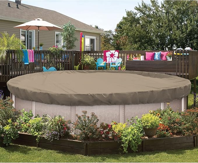 ECOOPTS 10 ft Round Pool Cover for Above Ground Pools, Swimming Pool Cover Protector Winter Safety Cover (Sand)