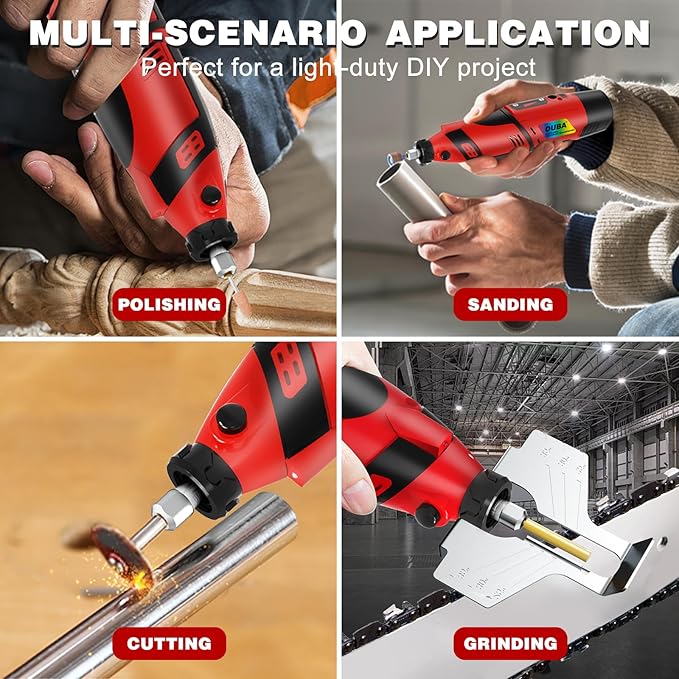 OUBA Cordless Chainsaw Sharpener with 12v Battery, Comes with Electric Chainsaw Sharpener Tool with 54 PCS Sharpener Accessories, Chainsaw Chain Sharpener Kit with Titanium Plated Diamond Bits