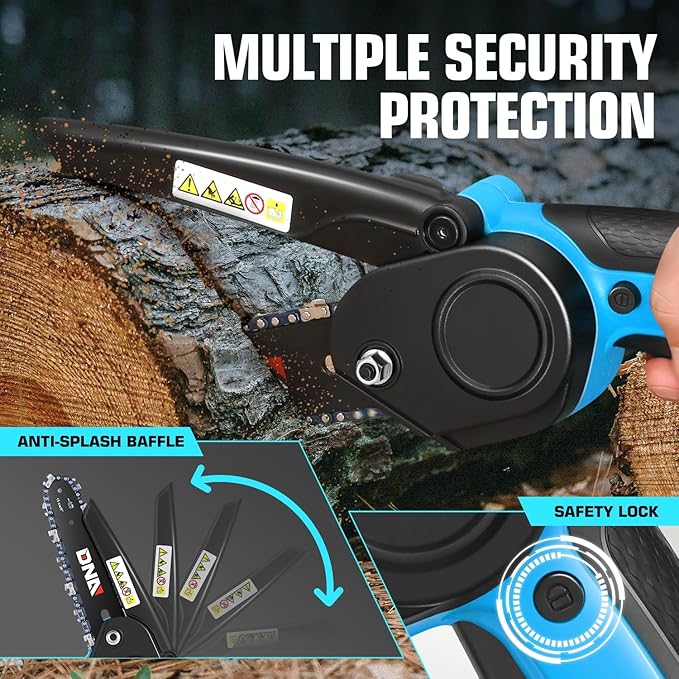 DNA MOTORING Mini Chainsaw, 6 Inch Electric Chainsaw Cordless Handheld Chainsaw with 2 20V 2000mAh Batteries, Small Chainsaw Electric Saw for Tree Trimming, Wood Cutting, Blue, TOOLS-00727-BL