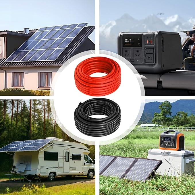10 AWG Solar Cable 50FT Red + 50FT Black Tinned Copper Wire, 10 Gauge Solar Panel Wire for RV, Automotive, Trailer, Marine, Outdoors