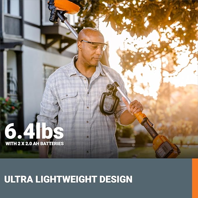Worx WG183 40V 13" Cordless String Trimmer (Batteries & Charger Included), Black and Orange