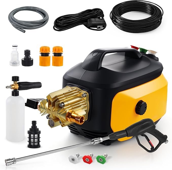 Pressure Washer, High Power Washer with 3 Quick Connect Nozzles, Inlet Hose & Foam Cannon for Cars/Fences/Driveways/Patios/Home Cleaning