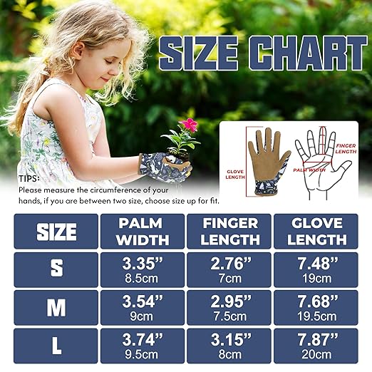 HANDLANDY 2 Pairs Kids Genuine Leather Gardening Gloves for ages 3-11, Children Toddler Work Outdoor Playing Gloves for Boys Girls Gift (Large (for age 8-11), Blue)