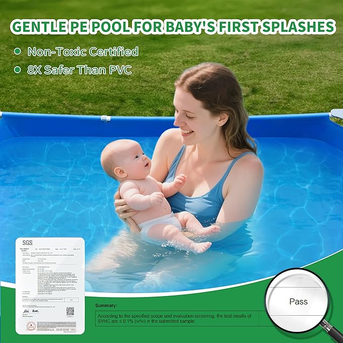 3.6 Foot x 13.8 Inch Kids Swimming Pool Above Ground, Rectangle Eco-Friendly Odorless Backyard Pool, Easy to Clean & Durable Frame for Toddlers
