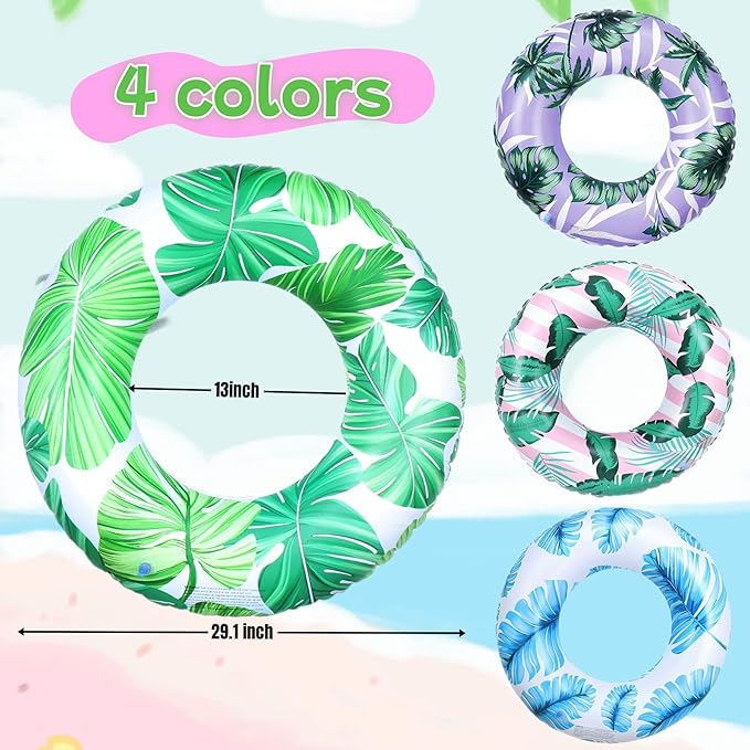 Pool Float for Swimming Pool, Inflatable Swim Tube Floaties for Teens Adults Tropical Leaf Printed Swim Ring Pool Party Decoration