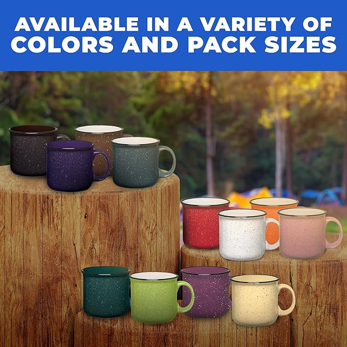 Set of 8 Ceramic Campfire Mugs – 15 Oz, Green – Coffee & Tea Cups for Home, Work, Travel, Camping – Customizable, Great for DIY, Events, Companies