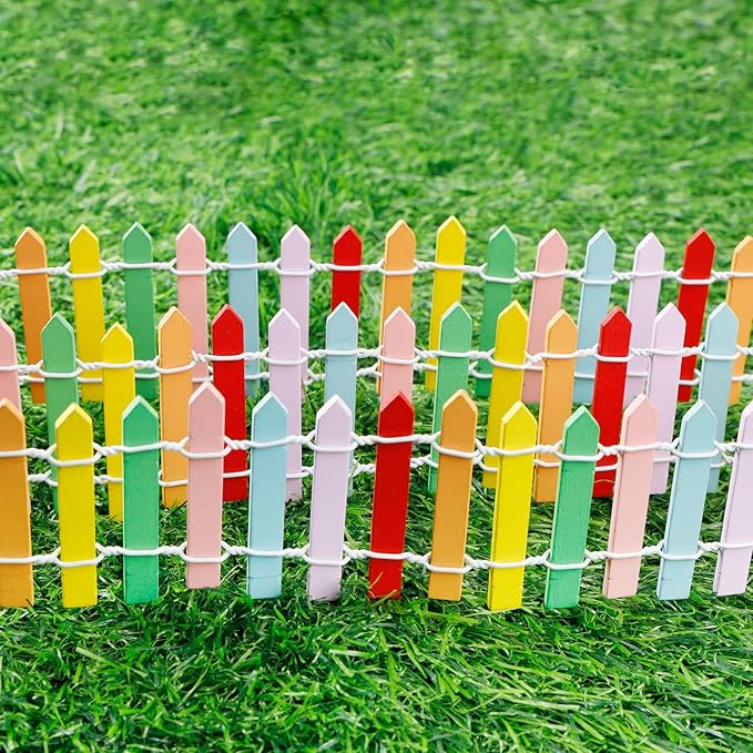 Mini Fairy Garden Fence, 35.5 Inch Cuttable Small Wood Picket Fence, DIY Miniature Accessories Decoration for Dollhouse, Crafts, Vegetable Platter, Cake(Colorful)