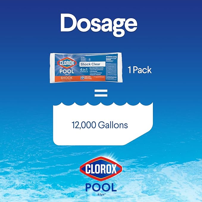 Clorox® Pool&Spa™ Shock Clear, for Crystal Clear Swimming Pool Water, Swim-ready in 15 minutes, Suitable for vinyl pools (12-Pack)