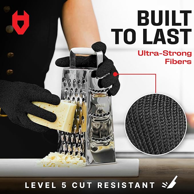 NoCry Premium Cut Resistant Gloves Food Grade — Level 5 Protection; Ambidextrous; Machine Washable; Superior Comfort and Dexterity; Lightweight — Perfect Cutting Gloves or Mandolin Glove