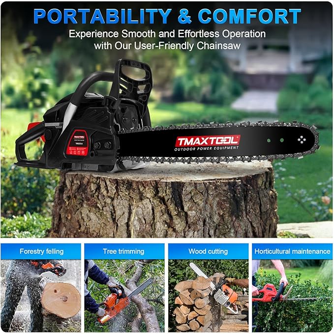 62cc Gas Chainsaw, 3.5-HP, 18 Inch Chain Saw, Gas Powered Chainsaws, 2-Stroke Gasoline Power Chain Saws with Automatic Oiler for Wood Cutting, Easy-Start, Black