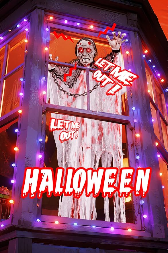 Joomer Animated Halloween Decorations, Life-Size Animatronic Hanging Ghost Scary, Faceless Grim Reaper Swing White Robe with Creepy Sound and Light for Indoor Outdoor Horror Decor