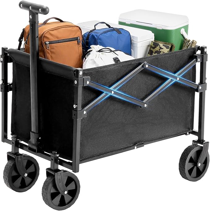 DUMOS Collapsible Wagon with Wheels, 176 lbs Wagons Carts Foldable Wagon Cart with Flexible Handle, Lightweight Portable Folding Utility Grocery Shopping Cart for Grocery Sports Garden Camping
