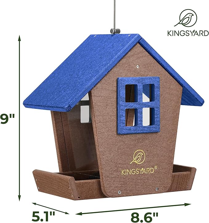 Kingsyard Large Bird Feeder House for Outdoors Hanging, Recycled Plastic Cardinal Bird Feeder with Weatherproof Roof & Seed Tray for Finch Bluebird, Large Capacity 4 lbs, Garden Yard Outside Decor