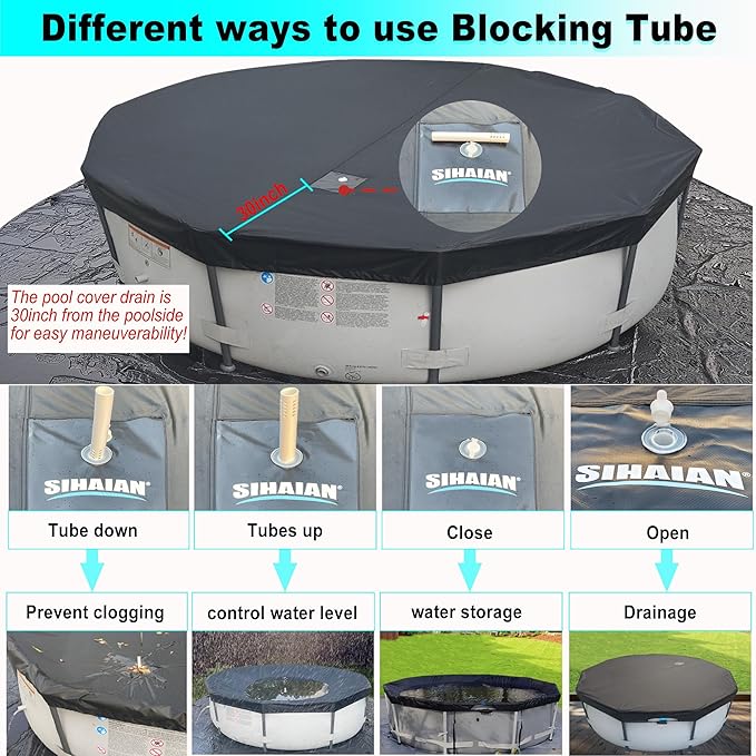 21 Ft Pool Cover, with Automatic Drain Round Pool Cover, One-Piece Quick Installation and Removal Above Ground Pool Cover, Preventing Waterlogging, UV Protected Solar Swimming Pool Cover