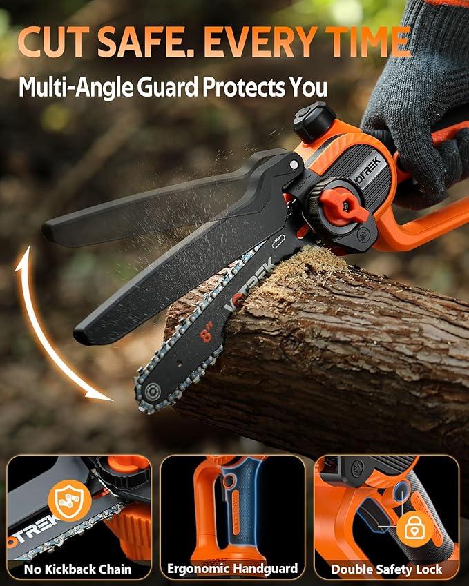 8 inch Mini Chainsaw Cordless with 2x3.0AH Batteries - Powerful Brushless Electric Handheld Small Chain Saw for Wood Cutting, Tree Trimming & Branch Cutting, Auto Oiler & Tool-Free Tensioner