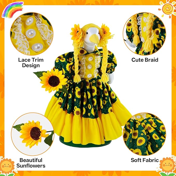 RONBEI Porch Goose Outfits, Sunflower Porch Goose Outfits Clothes for Porch Goose Statue Fit 23” Geese Lawn Yard Garden Party Decorate