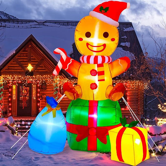 Christmas Inflatables Outdoor Decorations Gingerbread Man, 6ft Inflatable Christmas Yard Decorations with Build-in Bright LEDs Blow-up Yard Decorations for Outdoor Indoor Lawn Garden