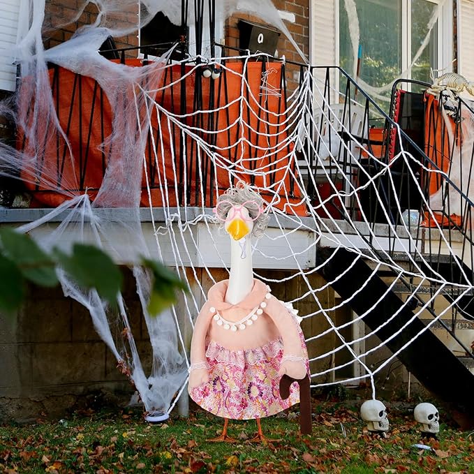 Abbylike Halloween Porch Goose Outfits Old Lady Goose Clothes with Silver Wig Sunglasses for 23" Geese Grandma Costume Halloween Outdoor Patio Yard Lawn Decoration