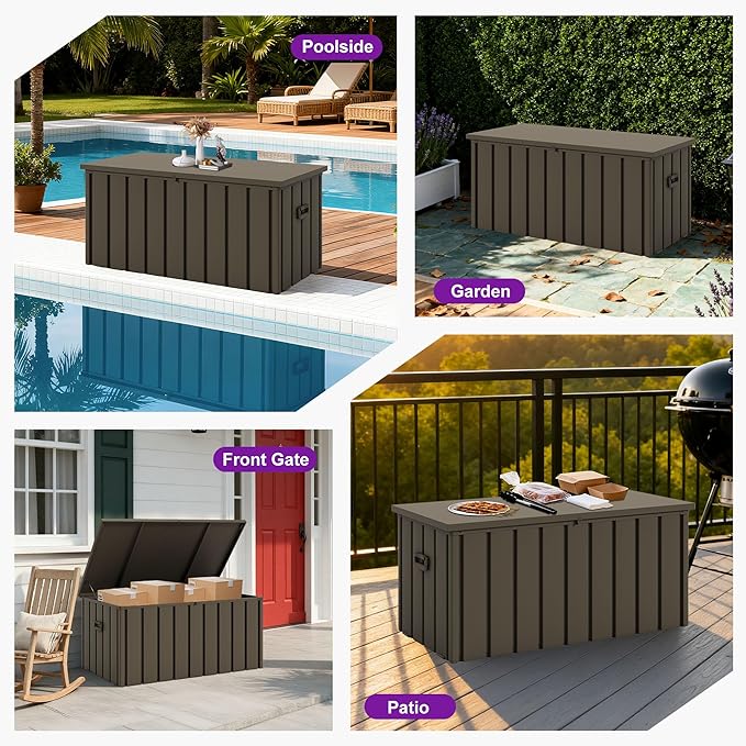 PURPLE LEAF Outdoor Deck Box 120 Gallon Waterproof Lockable Storage Box Container with Lid Deck Organization for Patio Cushions Side Table Pool Accessories Garden Tools, Brown