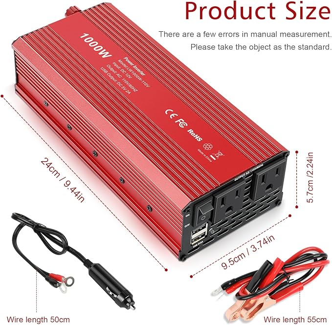 Fancy Buying 1000W/2000W(Peak) Power Inverter for Vehicles, DC 12V to 110V AC Converter with Dual AC Outlets and Dual USB Car Charger for Car Laptop Computer