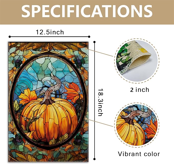 Garden Flags, Garden Flag, Stained Glass Style Pumpkin Maple Leaf Double-Sided Flags for Farmhouse Yard Outdoor Decoration-12 x 18inch (Pumpkin-3)