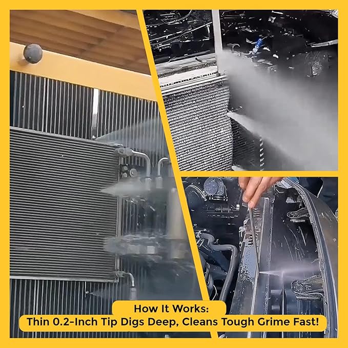 24 Inch Radiator Cleaning Wand, 4500 PSI Stainless Steel Radiator Cleaner Wand with Quick Connector, Dual Water & Air Blow Gun Adapter for Trucks, RVs, Heavy Equipment Pressure Washer