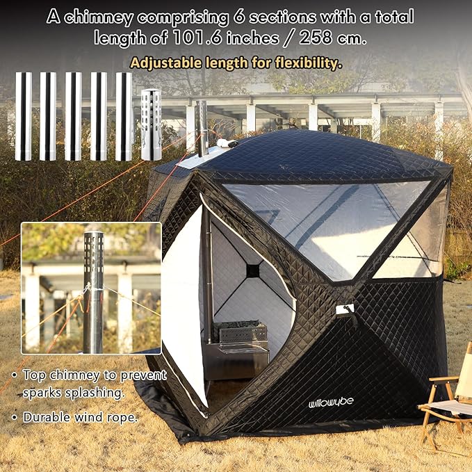 WILLOWYBE Portale Outdoor Sauna Set with Sauna Tent, Sauna Wood Stove, Cover Protection for Dry Sauna, Cooking for Family and Friends