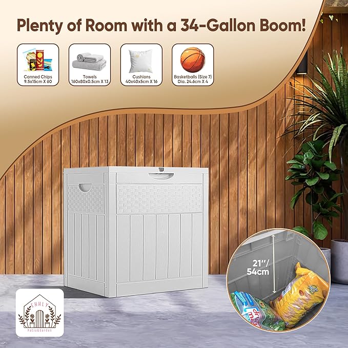 Deck Box, 51 Gallon Front Porch Package Bin Delivery Box for Outside, Small Patio Outdoor Storage Boxes Waterproof, UV Resistant Plastic Resin Pool Storage Bins with lids, White