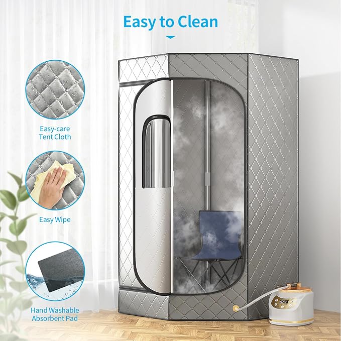Home Steam Sauna Box, Portable Sauna for Home, Steam Sauna Tnet Full Size Single Person Sauna with 3.0L&1500W Steamer, Remote Control, Foldable Chair & RGB LED Light （Silver）