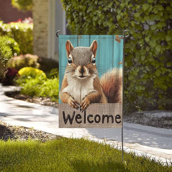 Squirrel Garden Flag Vertical Double Sided Outdoor Yard Flags 12.5x18 Inch Burlap Banners for House Lawn