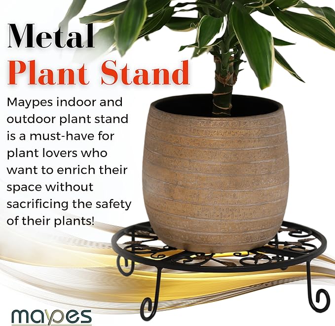 Metal Plant Stand – 2-Pcs Set 12-inch Outdoor and Indoor Plant Stand – Modern Plant Holder for Indoor and Outdoor Plants – 3-Inch Tall Planter Stand for Garden, Patio, Living Room, Balcony