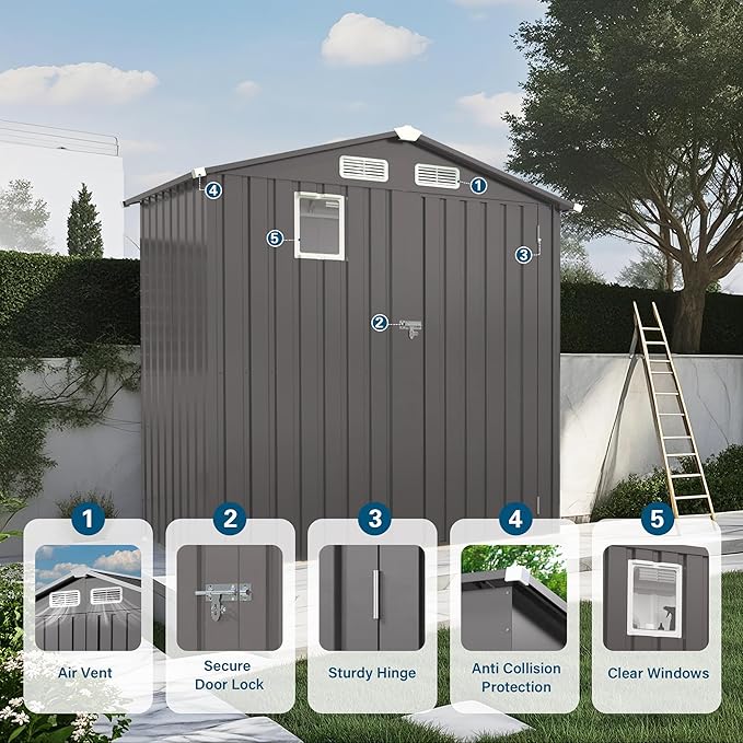 6X3.5 FT Metal Outdoor Storage Shed, Tool Shed with Peaked Roof Watertight w/Window and Lockable Door Compact Metal Tool Room for Garden, Backyard, Patio, Sundries and Bike Storage, Gray