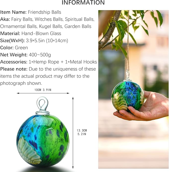 QFkris 4" Hanging Gazing Balls for Gardens Decorative Outdoor Hand-Blown Glass Ornament Friendship Balls Witch Ball for Women