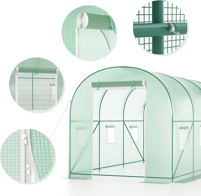 Outdoor Greenhouse with Screen Door,Outside Heavy Duty Walk in Green House for Garden Plants UV Protection Thermostatic Waterproof (Green, 12x7x7 FT)