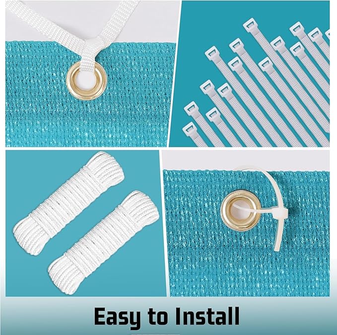 SUNNY GUARD Shade Cloth 6x10 FT Sun Shade Screen Fabric HC-006 with Grommets for Backyard Garden Pergola, Turquoise Blue