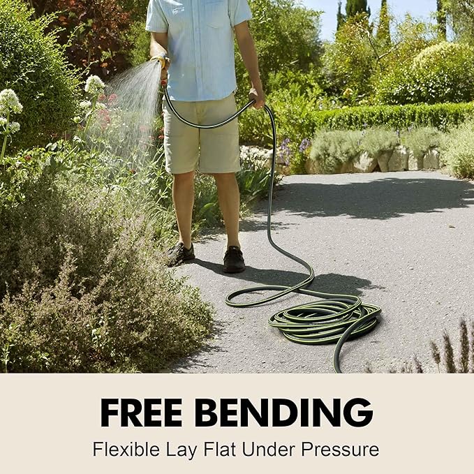 Rubber Garden Water Hose 100ft, 5/8" Leak Proof Garden Hose with Brass Connector, Flexible Hose Pipe for Lawn, Watering Cleaning & Washing