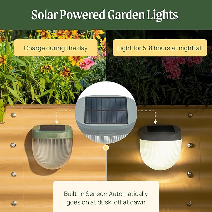 Vego garden Rippled Solar Garden Lights with Auto Sensors Magnetize Securely to Raised Beds, IPX4 Waterproof Outdoor LED Light for Patio & Yard Olive Green, 8 Pack